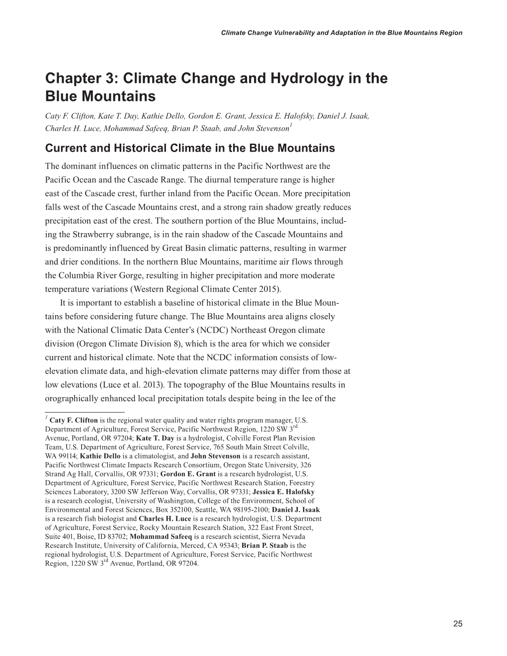 Climate Change and Hydrology in the Blue Mountains [Chapter 3