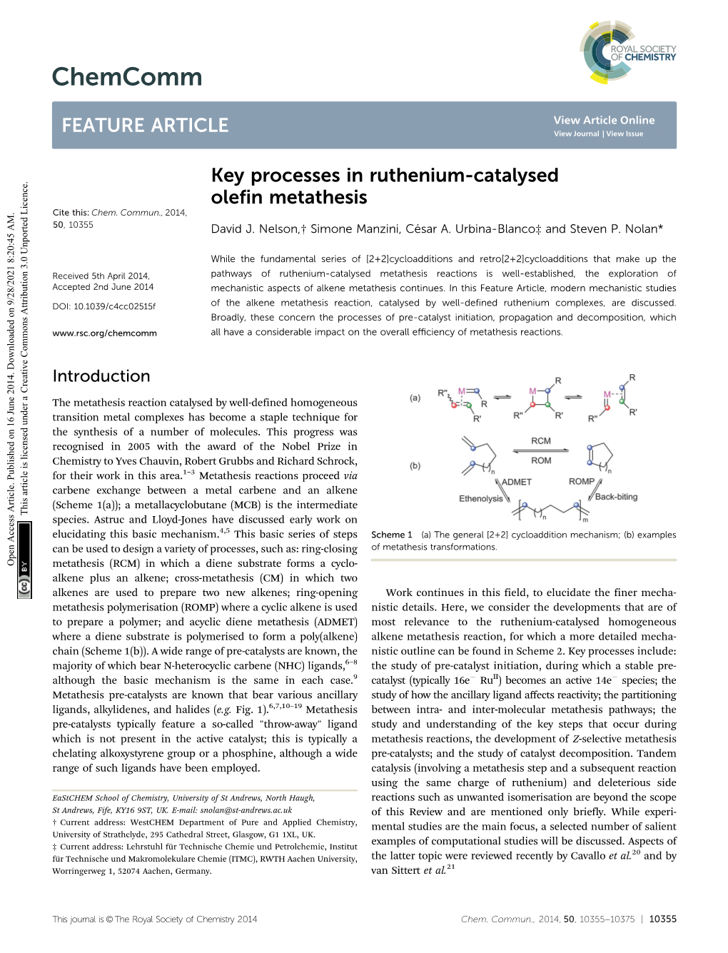 Key Processes in Ruthenium-Catalysed Olefin Metathesis Cite This: Chem