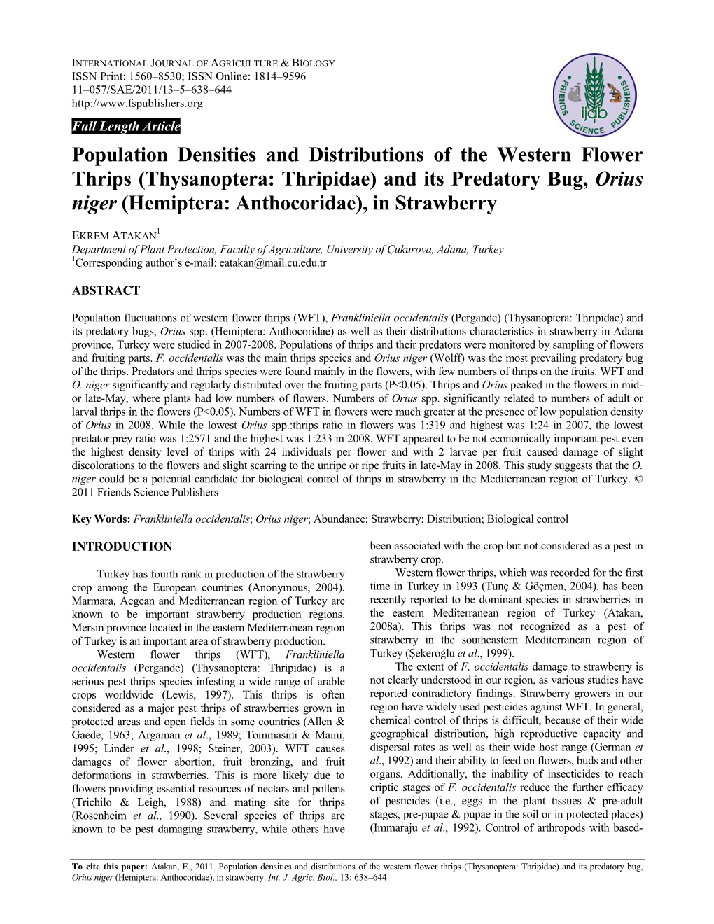 Population Densities and Distributions of the Western Flower Thrips