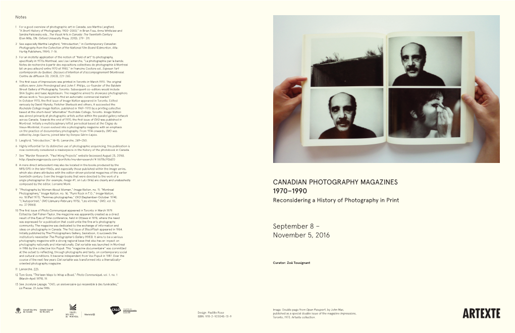 CANADIAN PHOTOGRAPHY MAGAZINES 1970–1990 Reconsidering a History of Photography in Print