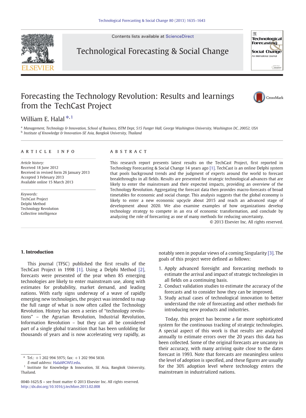 Forecasting the Technology Revolution: Results and Learnings from the Techcast Project