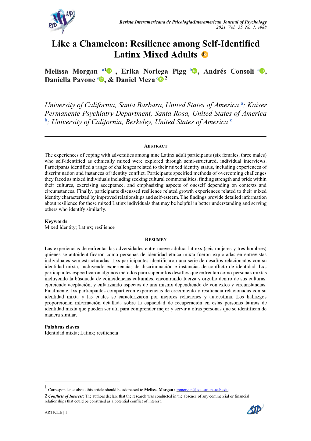 Resilience Among Self-Identified Latinx Mixed Adults