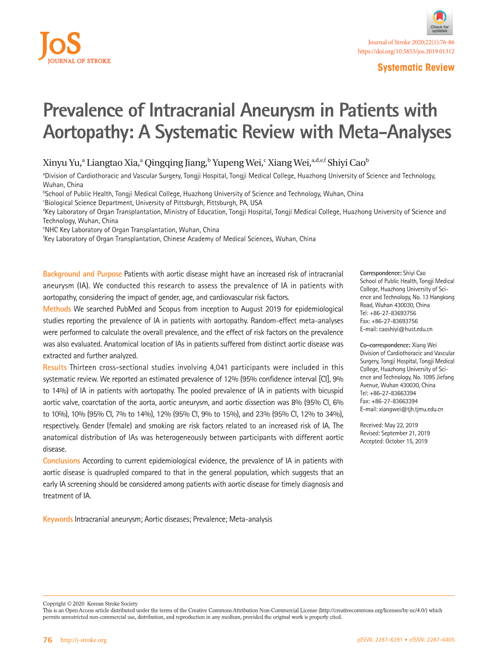 Prevalence of Intracranial Aneurysm in Patients with Aortopathy: a Systematic Review with Meta-Analyses