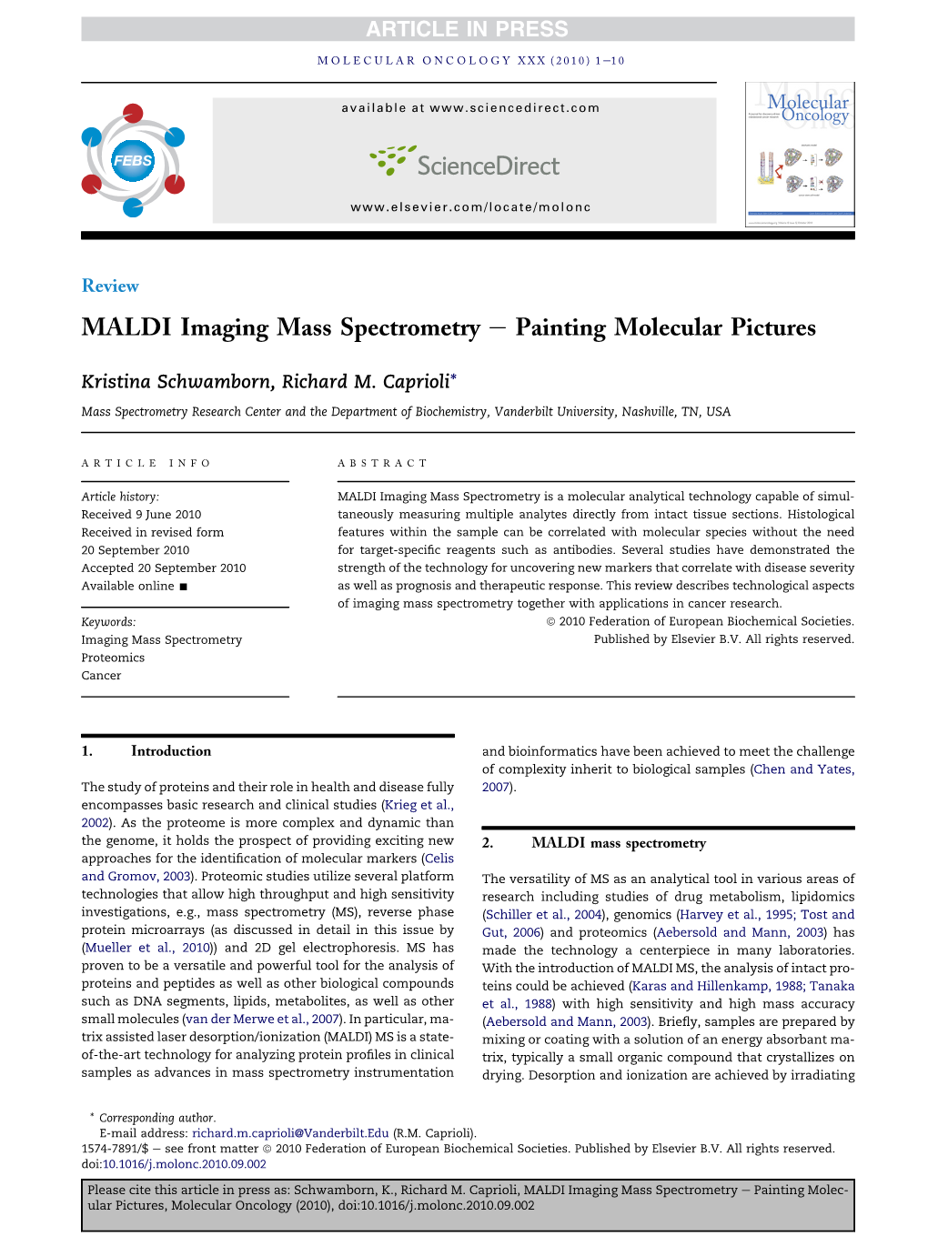 MALDI Imaging Mass Spectrometry E Painting Molecular Pictures