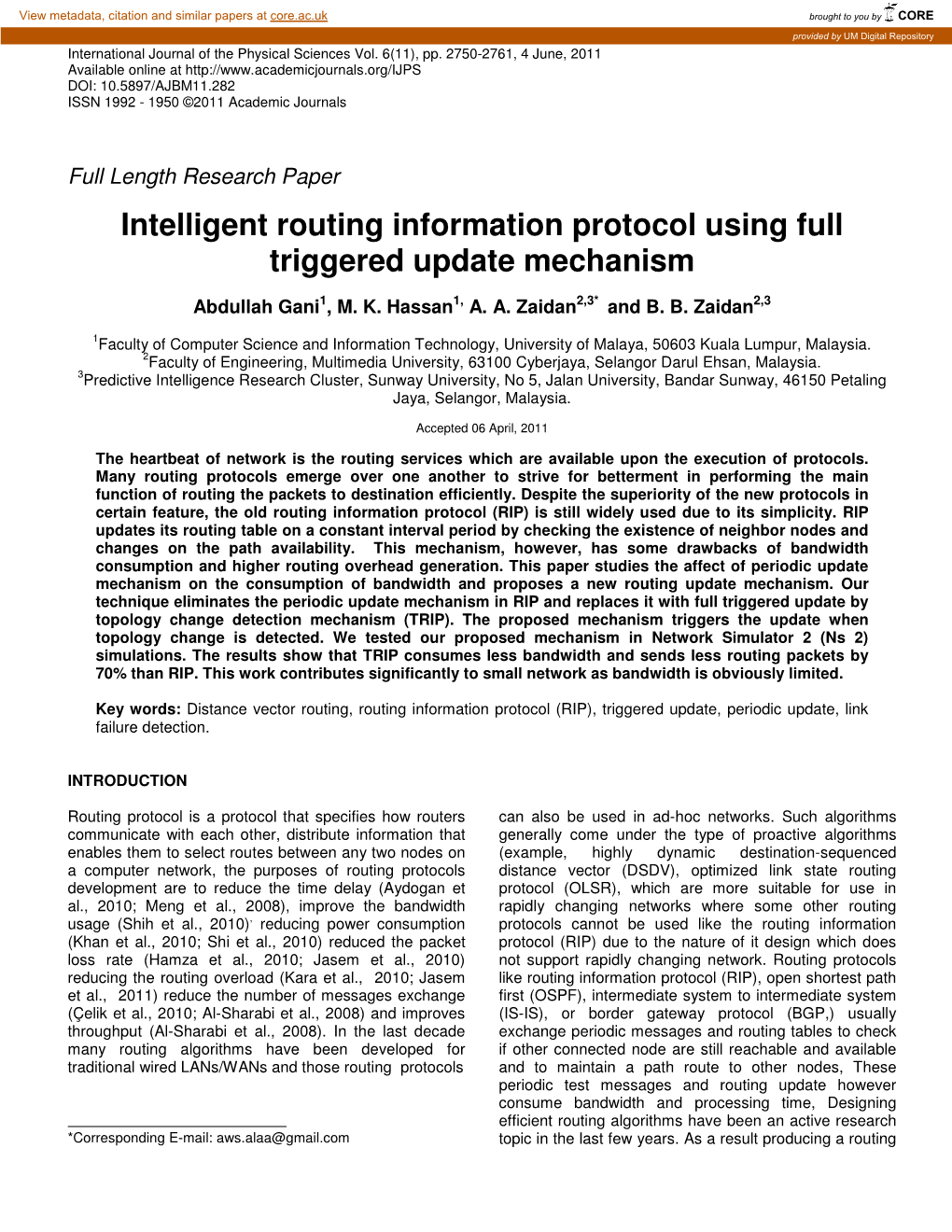 Intelligent Routing Information Protocol Using Full Triggered Update Mechanism