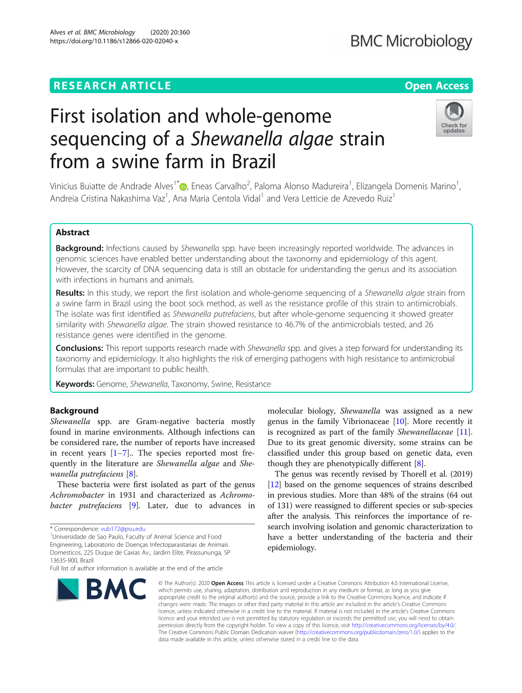 First Isolation and Whole-Genome Sequencing of a Shewanella Algae