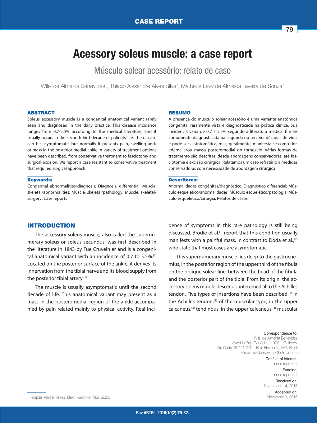 Acessory Soleus Muscle: a Case Report Músculo Solear Acessório: Relato De Caso