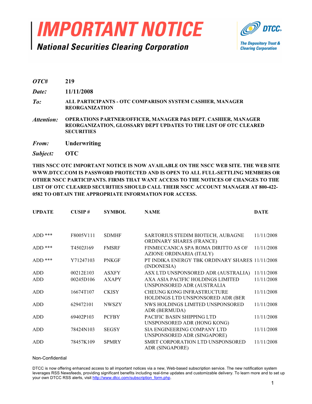 NSCC Important Notice