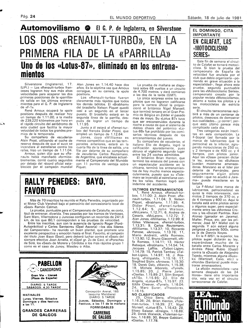 EL MUNDO DEPORTIVO Sábado, 18 De Ju’Io De 1981