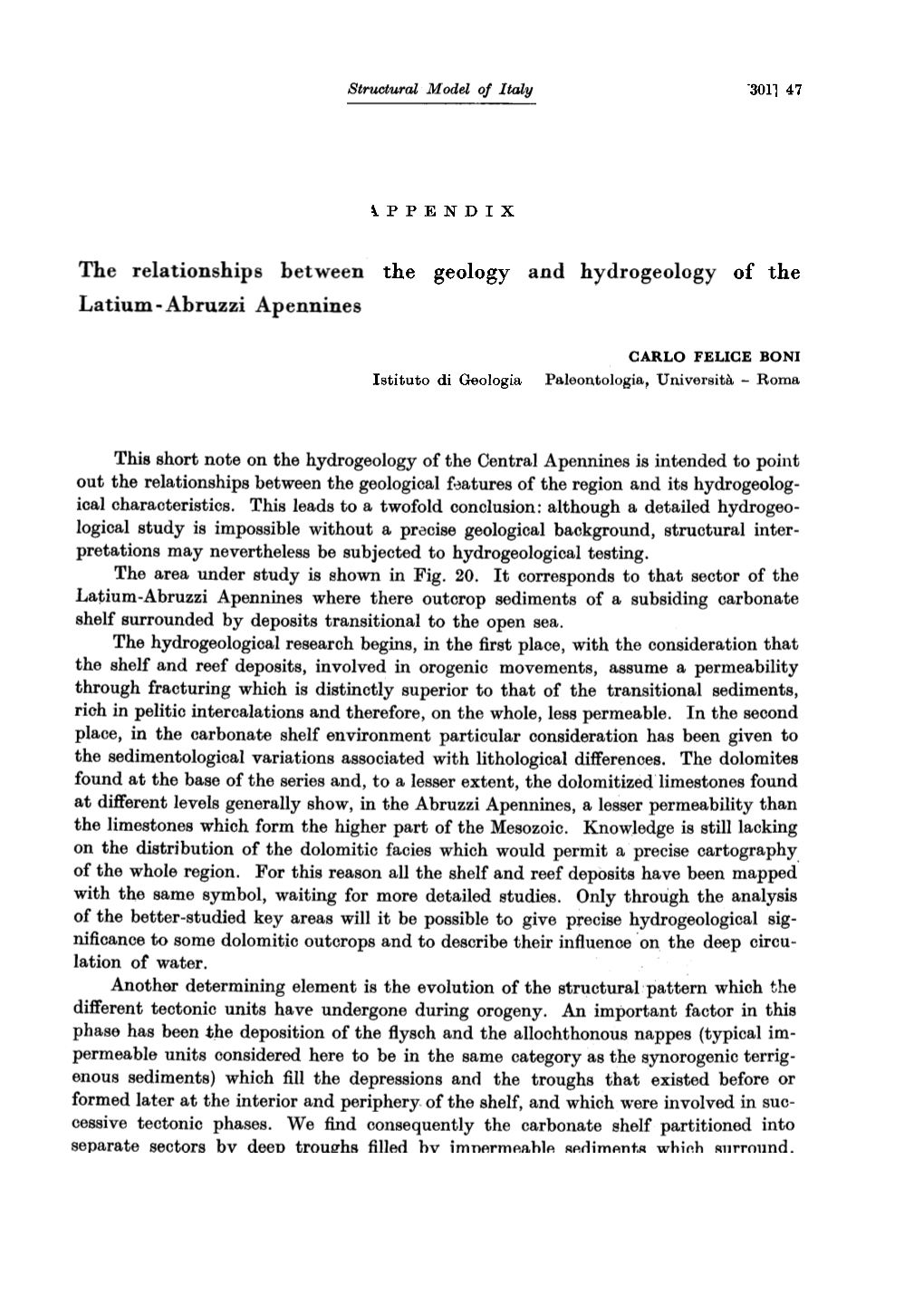 The Geology and Hydrogeology of the Latium -Abruzzi Apennines