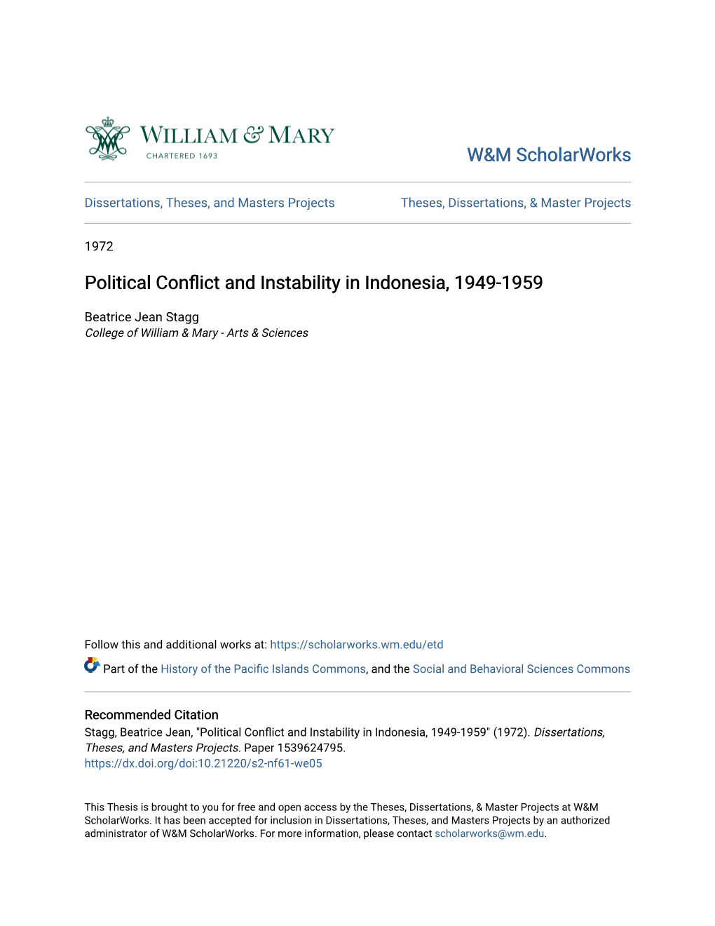 Political Conflict and Instability in Indonesia, 1949-1959