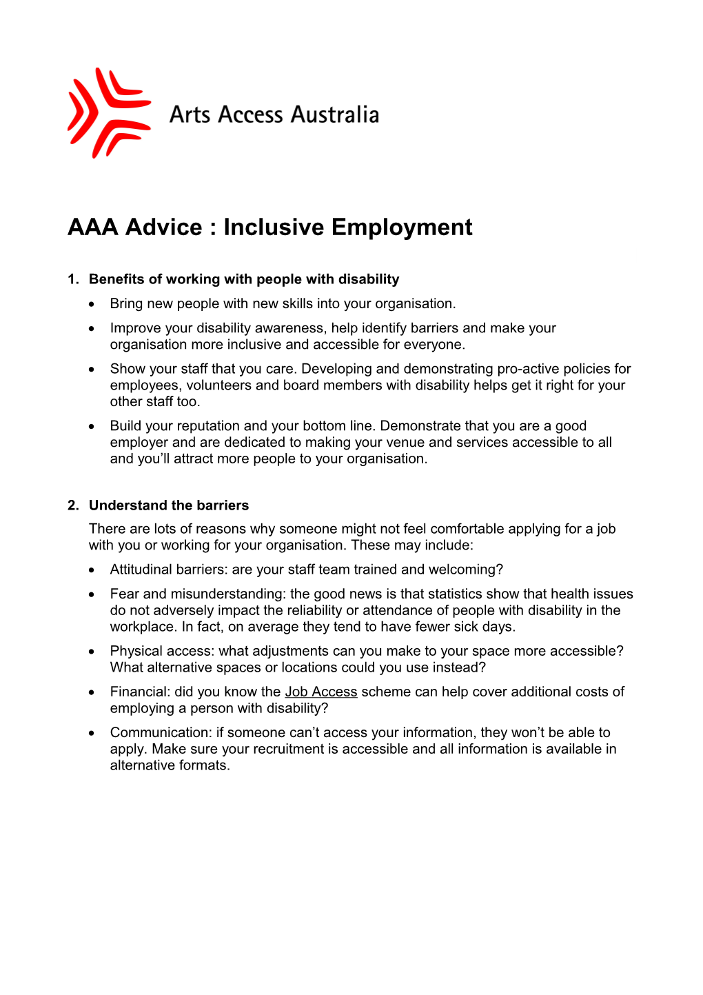 AAA Advice : Inclusive Employment
