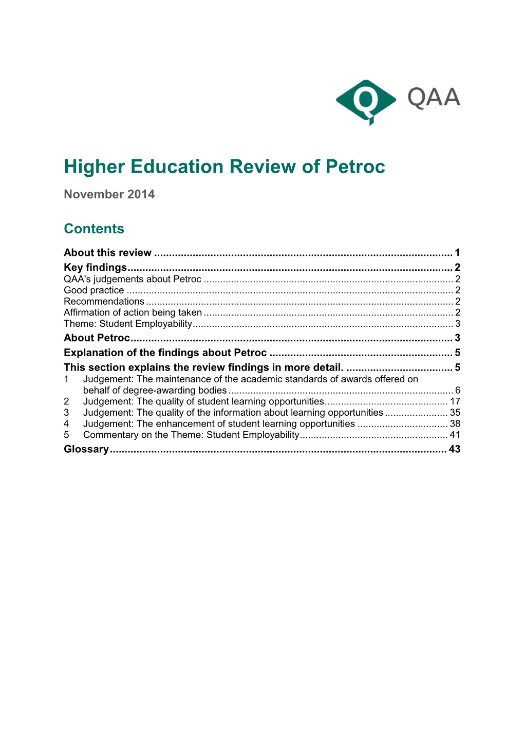 Higher Education Review: Petroc, November 2014
