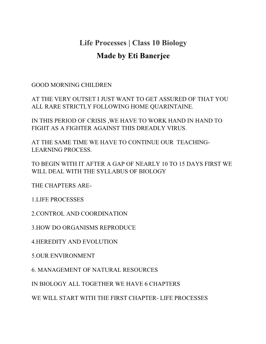 Life Processes | Class 10 Biology Made by Eti Banerjee