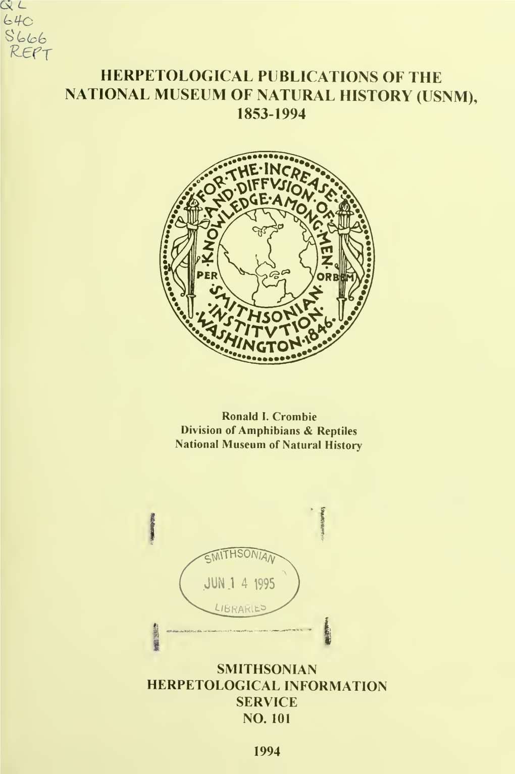 Herpetological Publications of the National Museum of Natural History (Usnm), 1853-1994