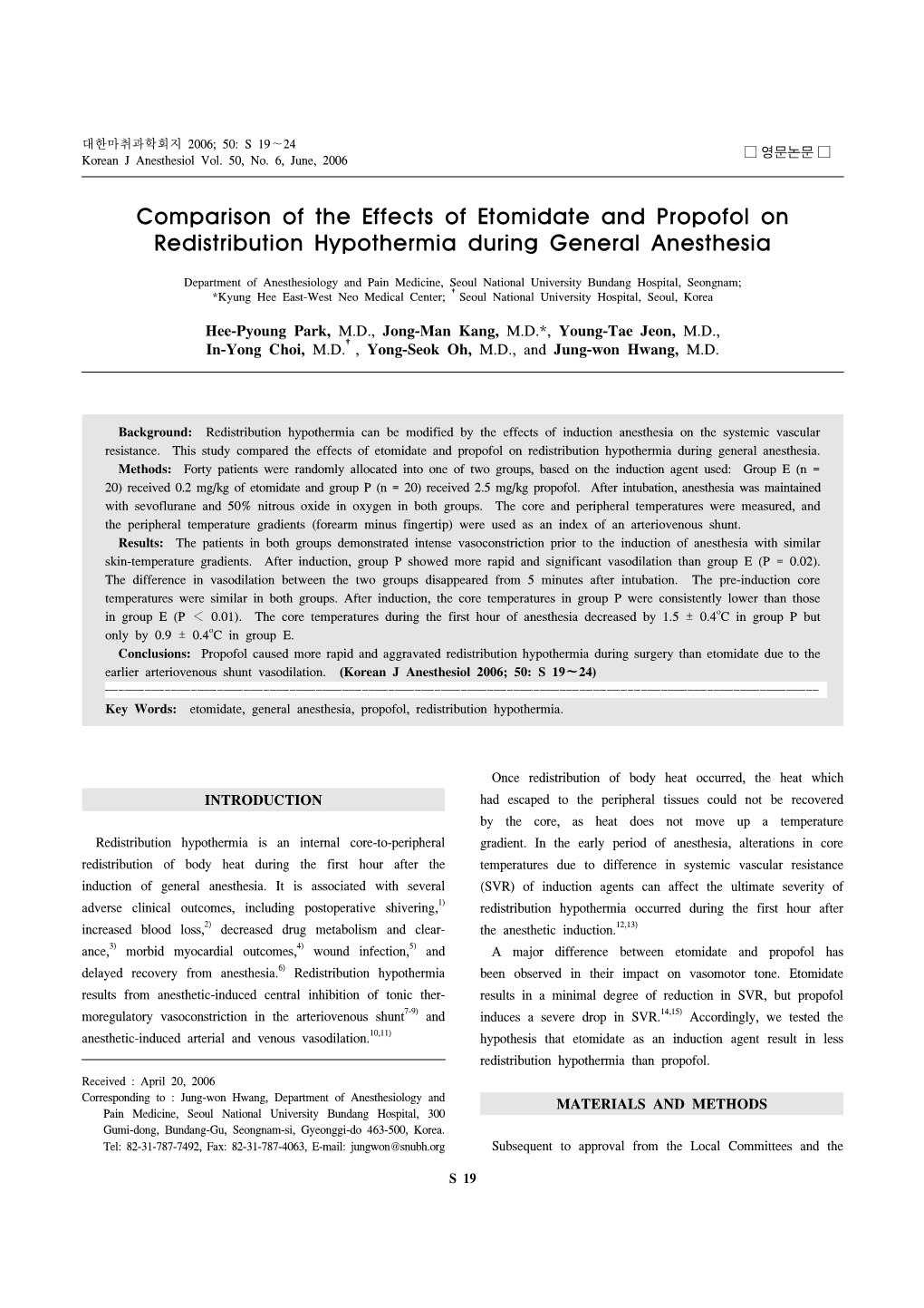 Comparison of the Effects of Etomidate and Propofol on Redistribution Hypothermia During General Anesthesia