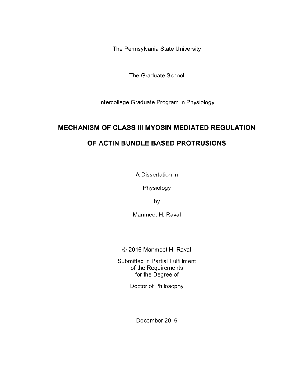 Mechanism of Class Iii Myosin Mediated Regulation of Actin Bundle Based Protrusions