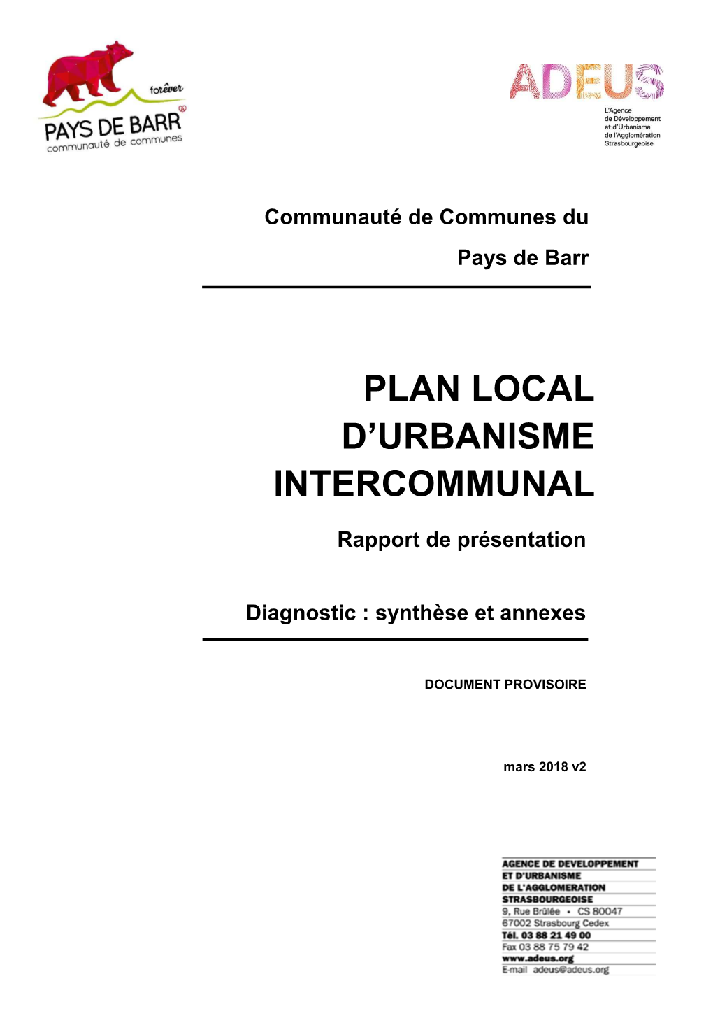 Communauté De Communes Du Pays De Barr PLAN LOCAL D