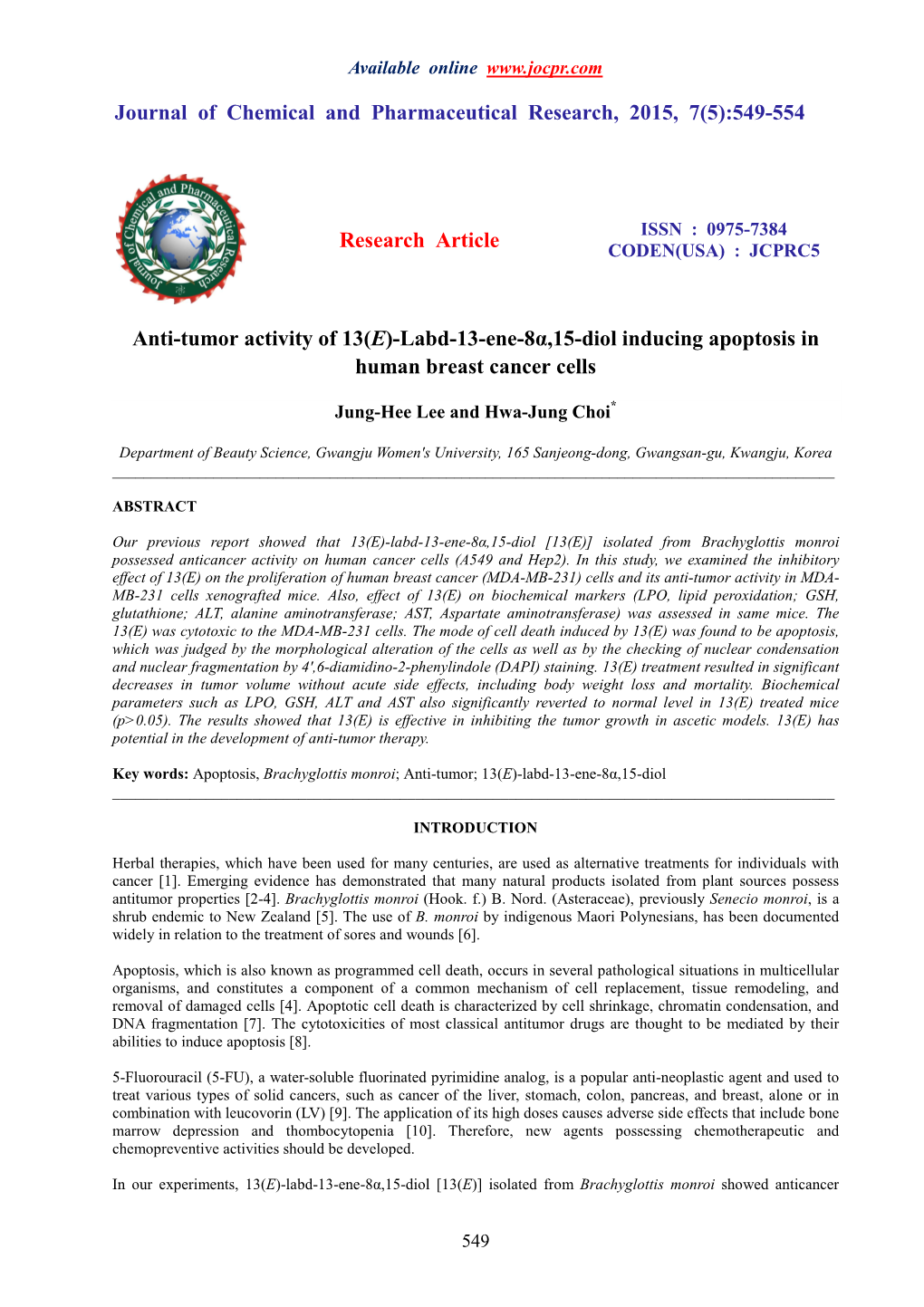 Antitumor Activity of 13Elabd13ene815diol Inducing