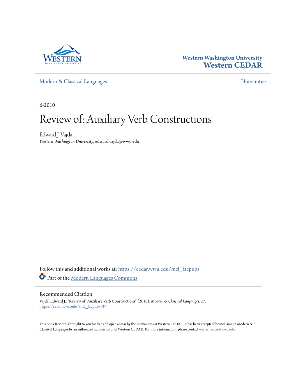 Auxiliary Verb Constructions Edward J