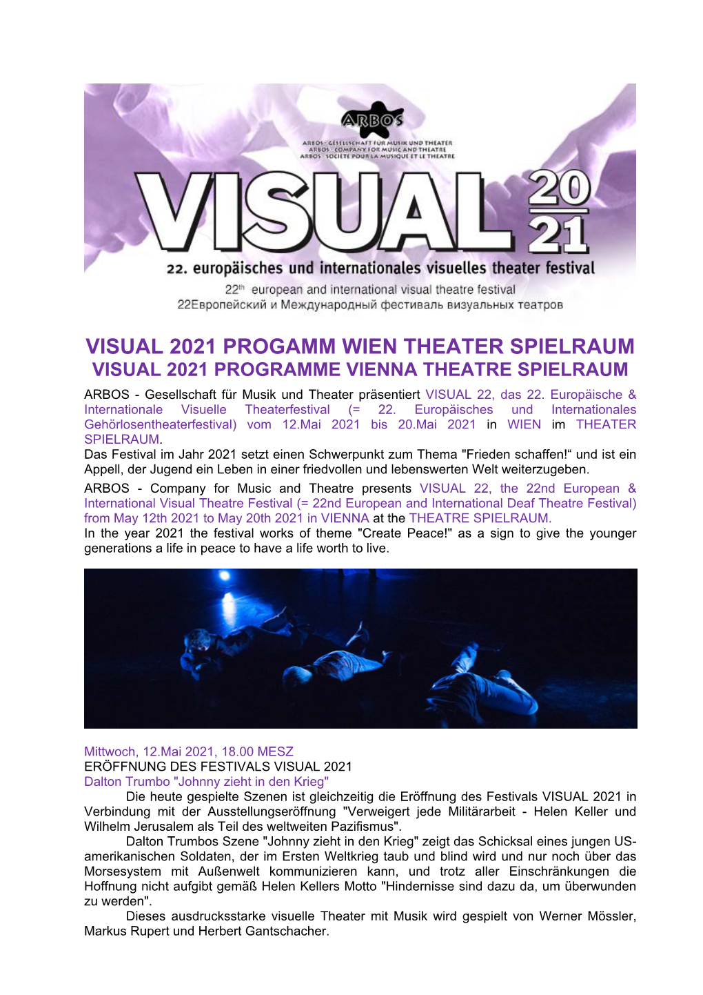 Visual 2021 Progamm Wien Theater Spielraum Visual 2021 Programme Vienna Theatre Spielraum