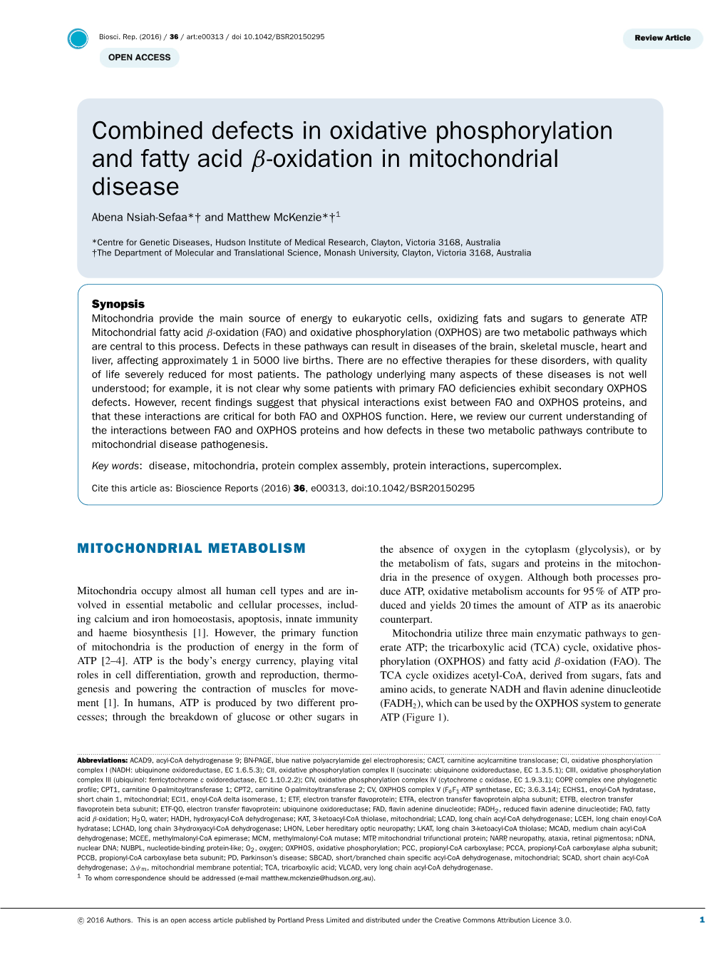 Combined Defects in Oxidative Phosphorylation and Fatty Acid Β-Oxidation in Mitochondrial Disease