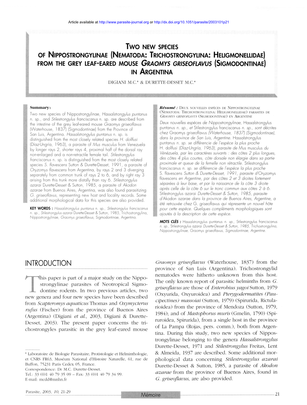 Two New Species of Nippostrongylinae \(Nematoda: Trichostrongylina: Heligmonellidae\) from the Grey Leaf-Eared Mouse Graomys