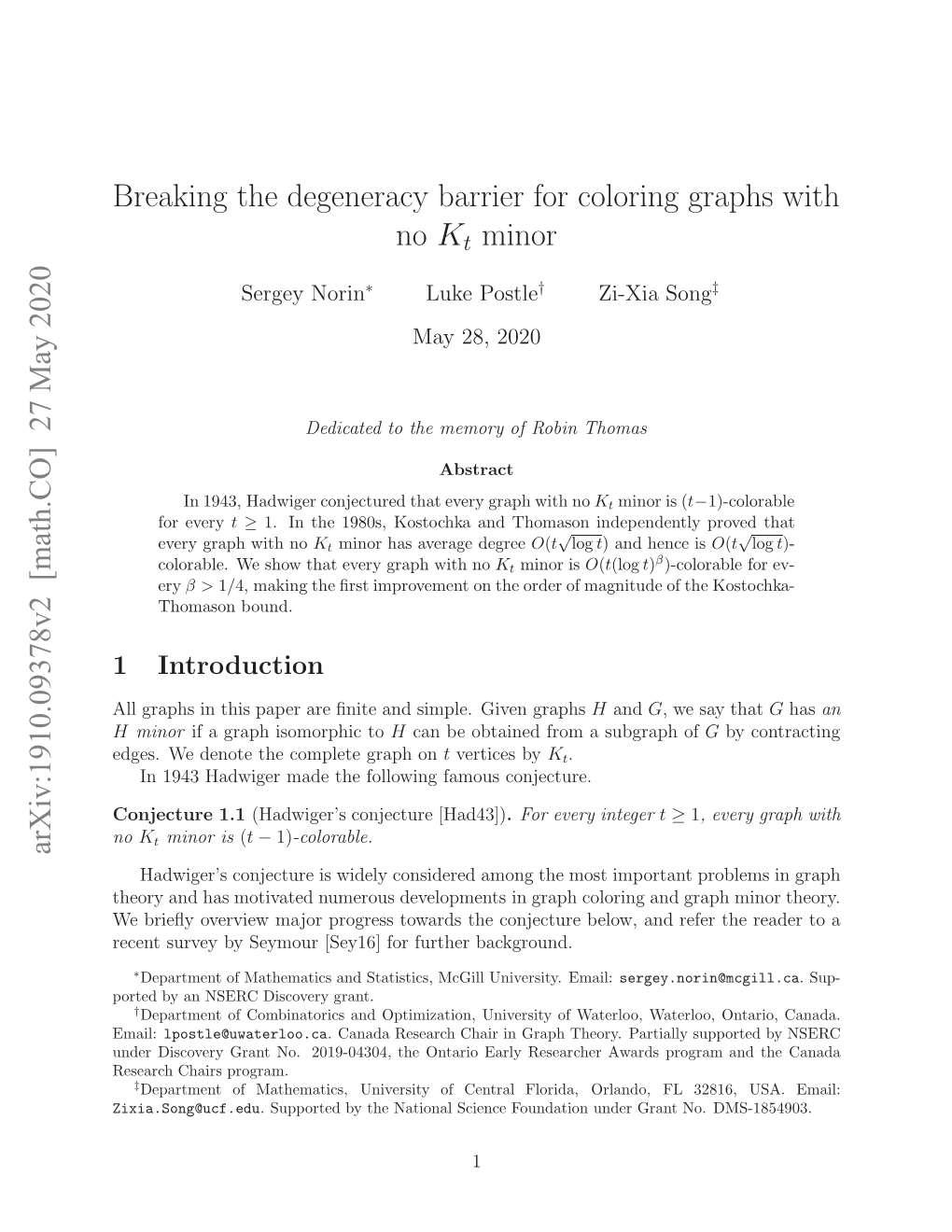 Breaking the Degeneracy Barrier for Coloring Graphs with No $ K T $ Minor