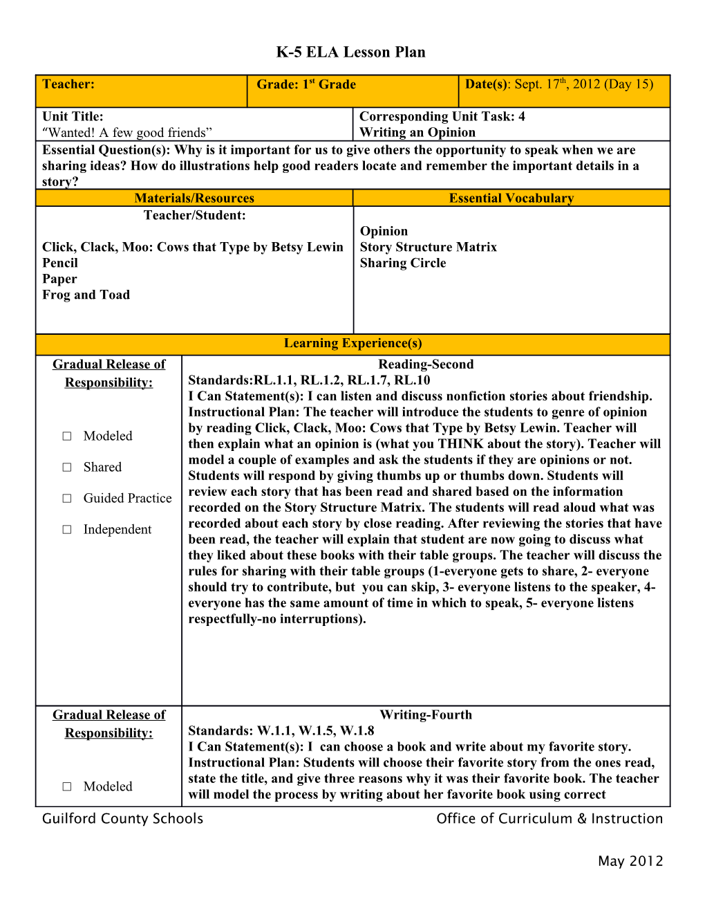 K-5 ELA Lesson Plan s1