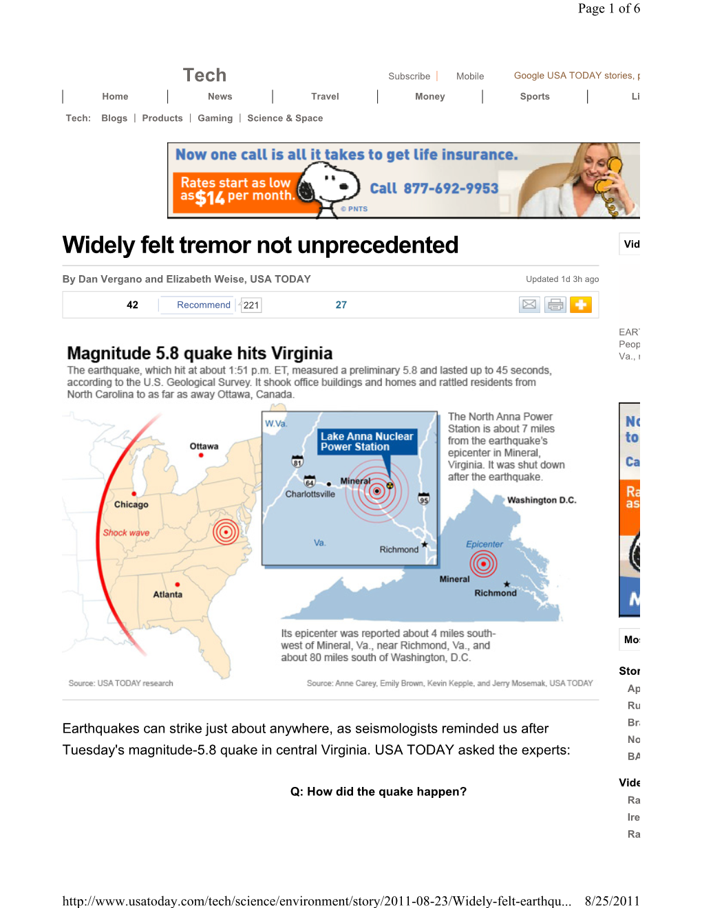 Widely Felt Tremor Not Unprecedented Vide