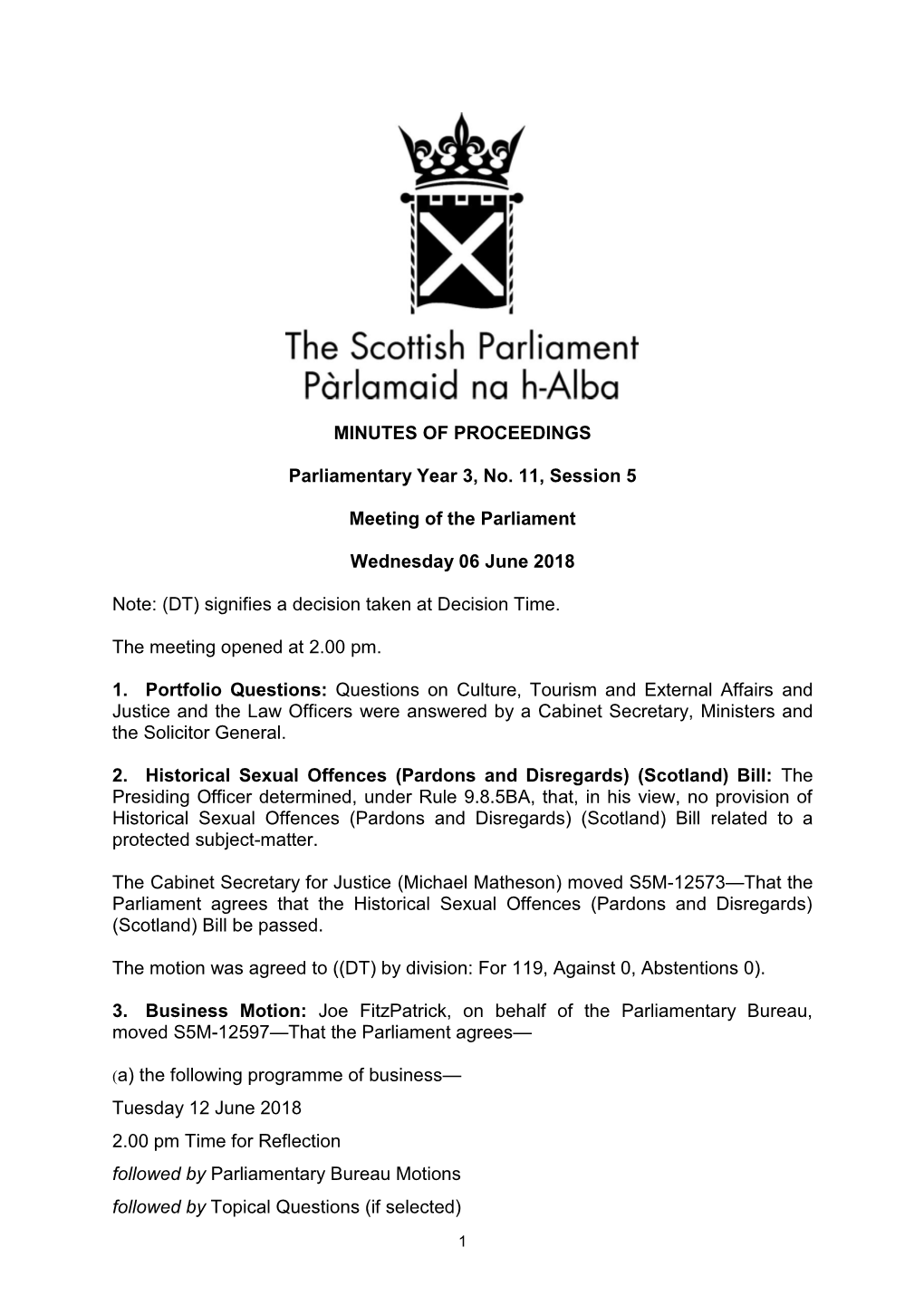 MINUTES of PROCEEDINGS Parliamentary Year 3, No. 11