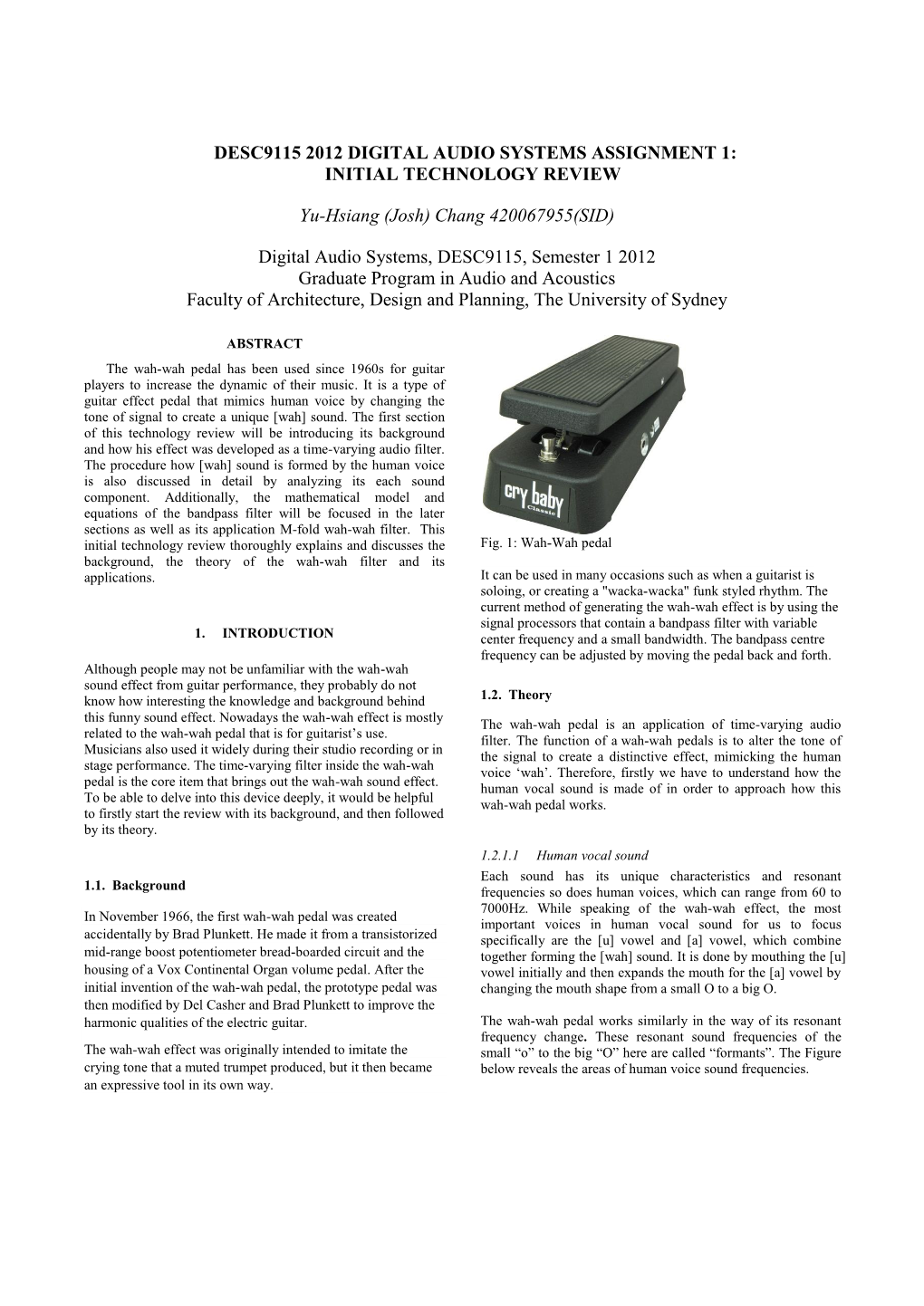 Desc9115 2012 Digital Audio Systems Assignment 1: Initial Technology Review