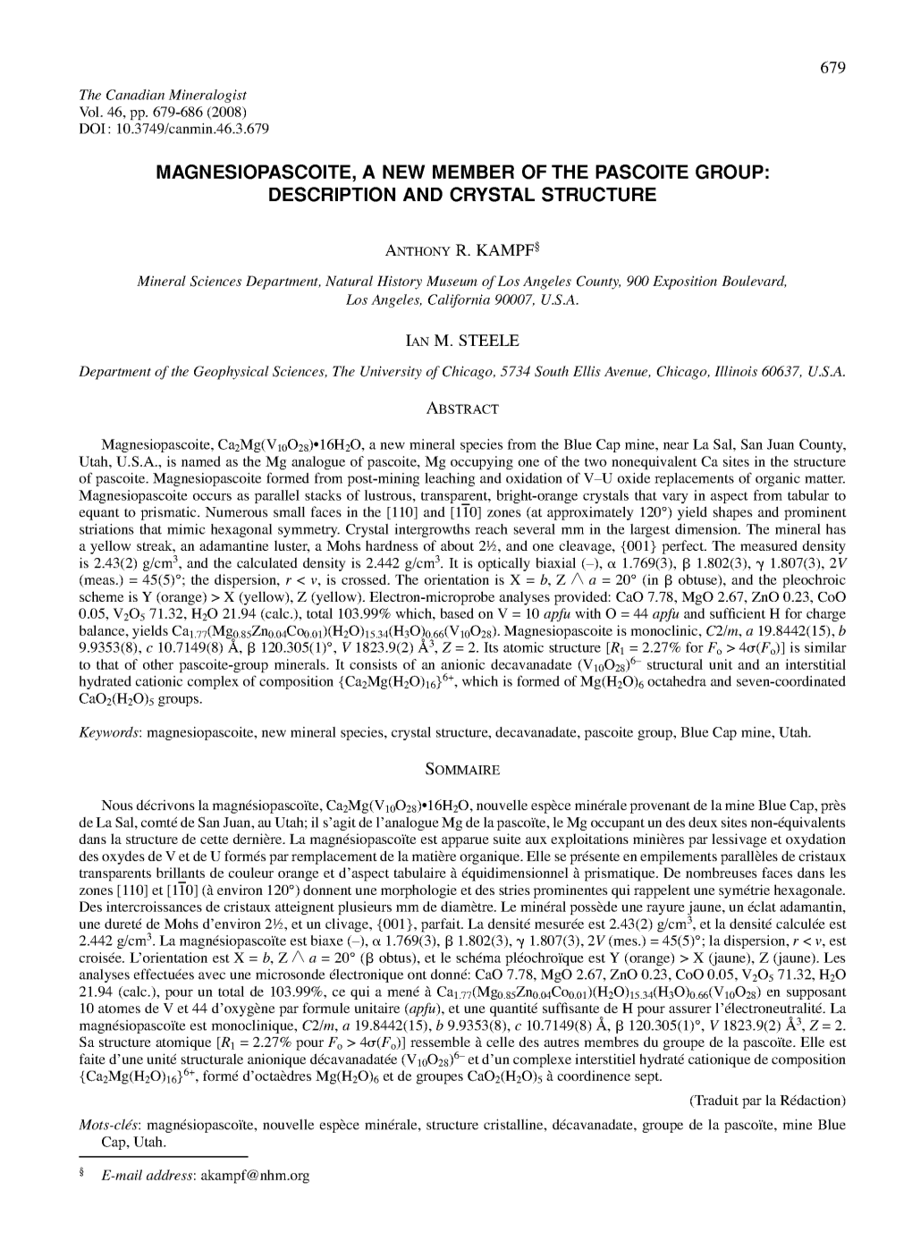 Magnesiopascoite, a New Member of the Pascoite Group: Description and Crystal Structure