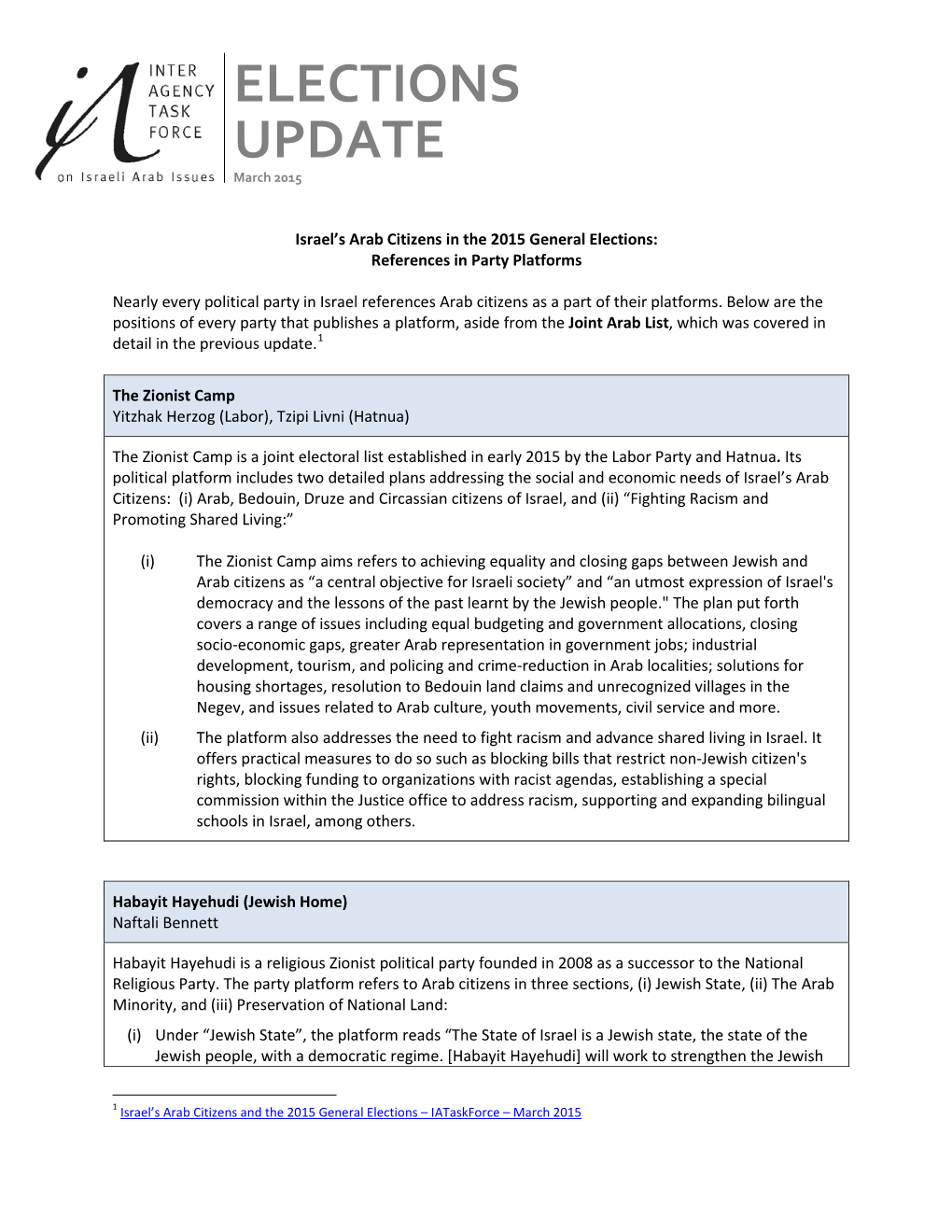 ELECTIONS UPDATE March 2015