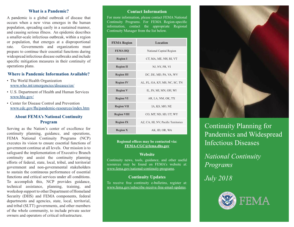 Continuity Planning for Pandemics and Widespread Infectious Diseases