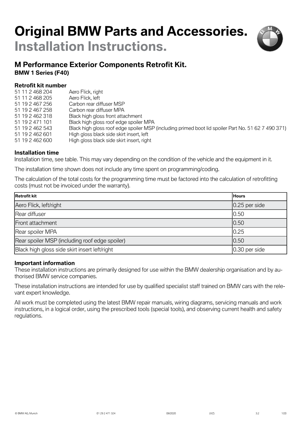 Install Guide for M Performance Parts