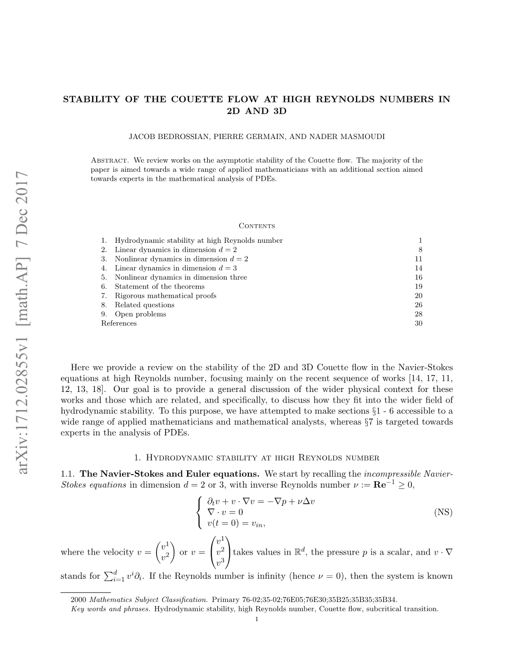 Stability of the Couette Flow at High Reynolds Number in 2D and 3D