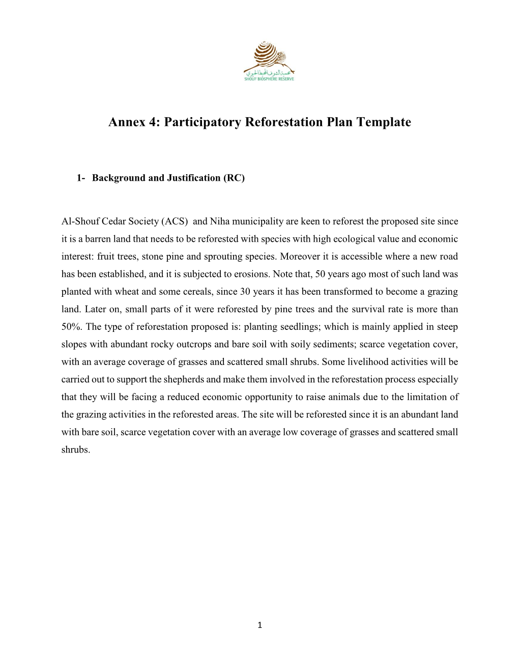 Annex 4: Participatory Reforestation Plan Template