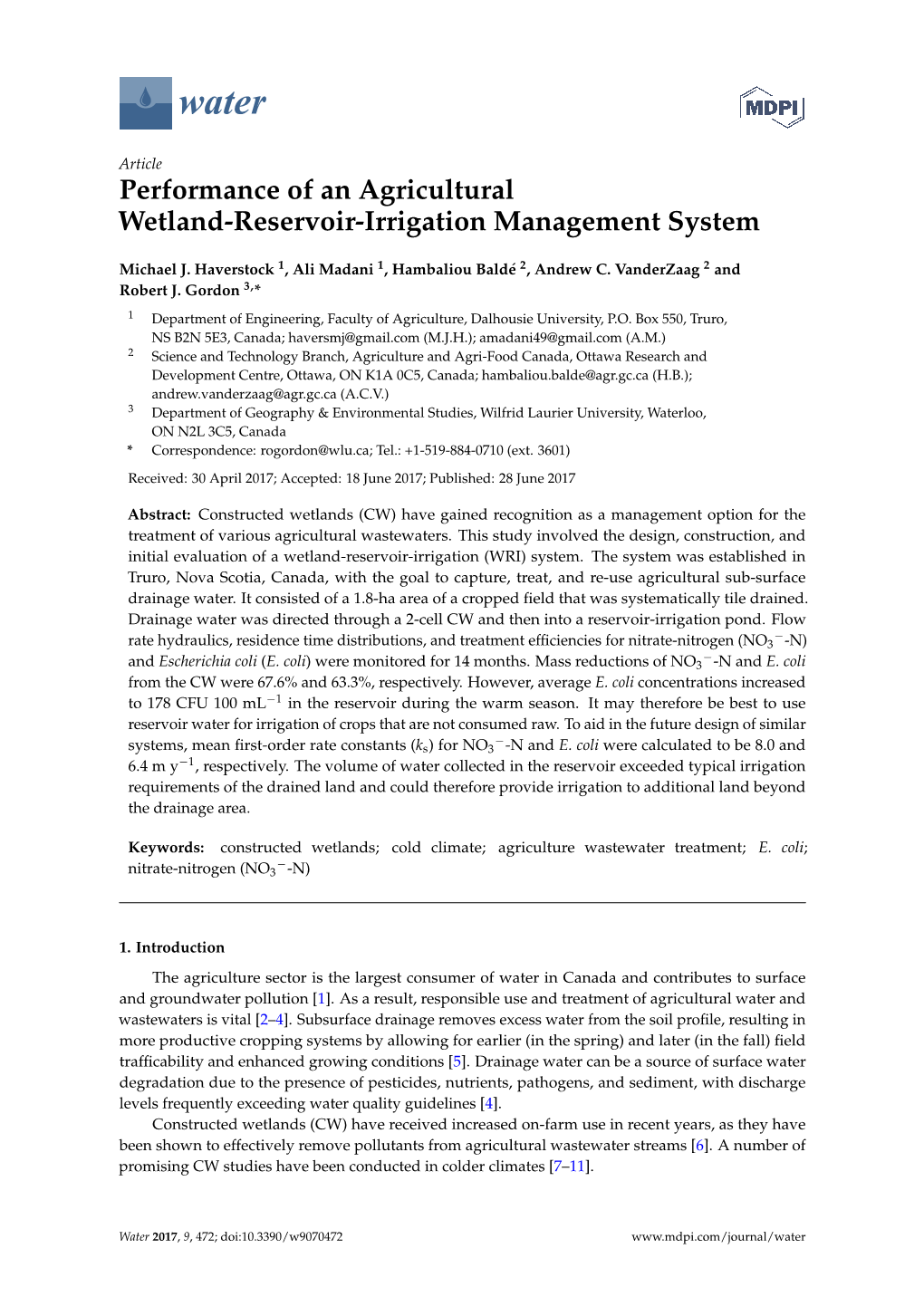 Performance of an Agricultural Wetland-Reservoir-Irrigation Management System