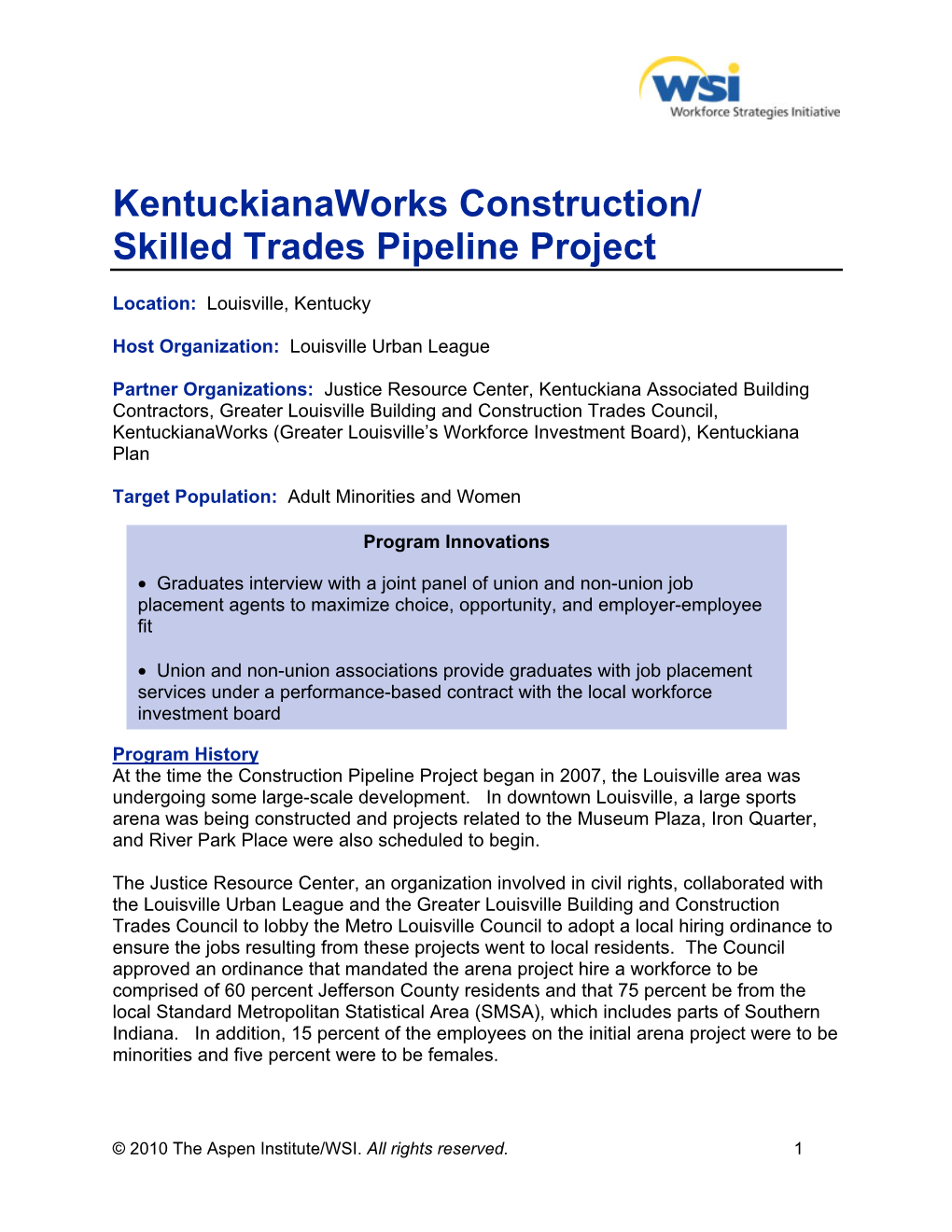 Kentuckianaworks Construction/ Skilled Trades Pipeline Project