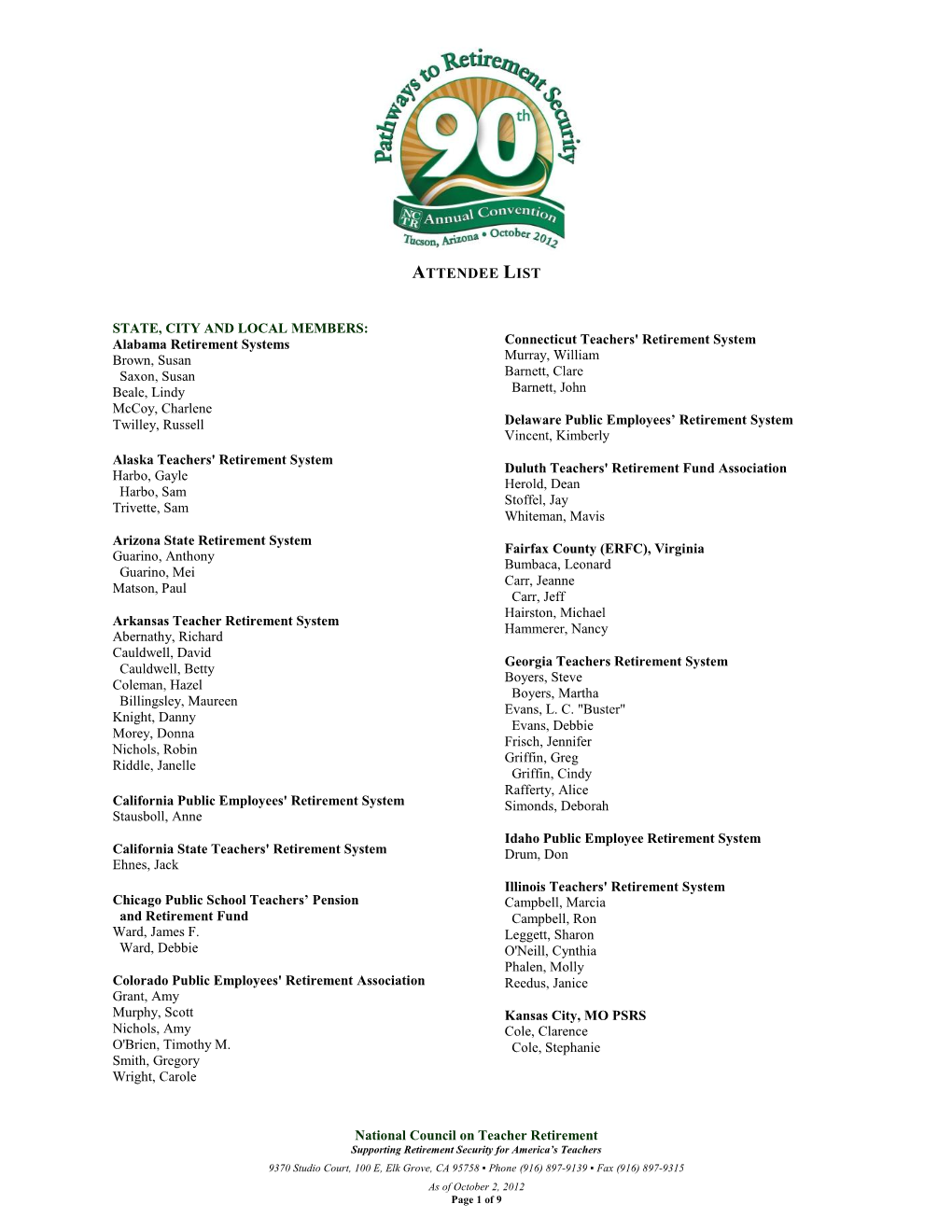 NCTR 90Th Annual Convention Attendee List