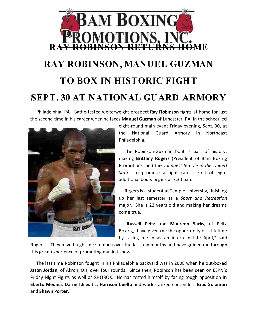 Historic Fight Sept. 30 at National Guard Armory