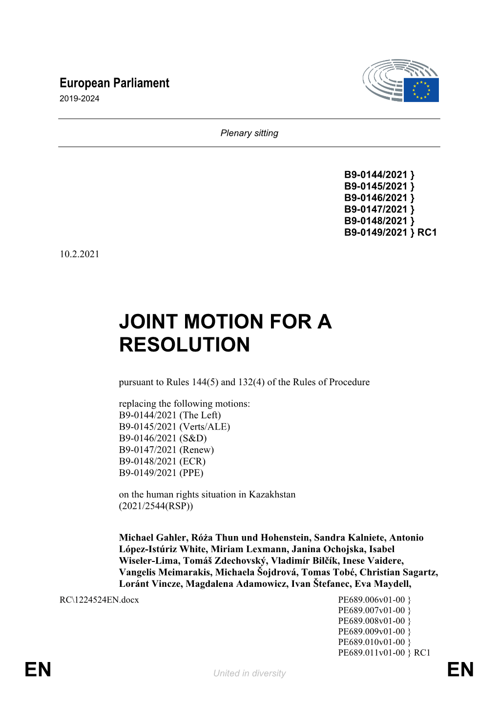 En En Joint Motion for a Resolution