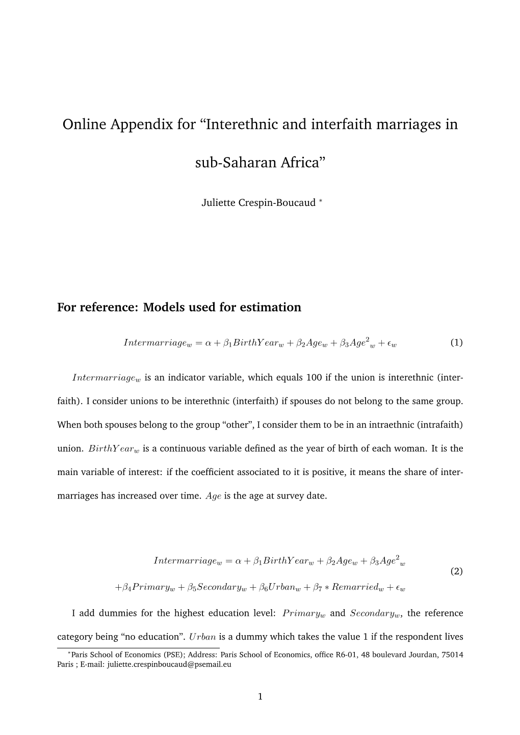 Online Appendix for “Interethnic and Interfaith Marriages In