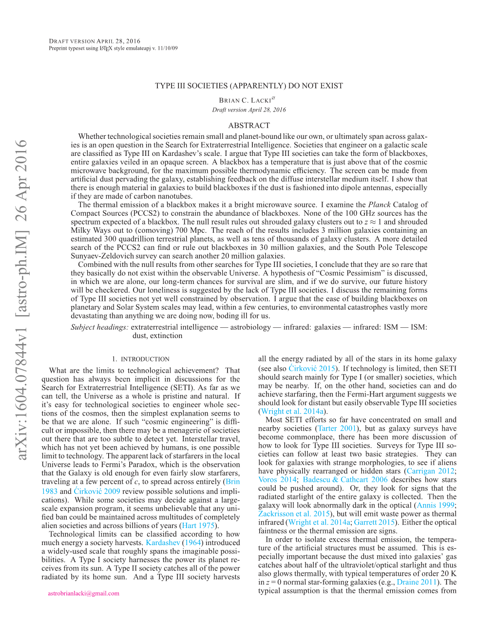 Arxiv:1604.07844V1 [Astro-Ph.IM] 26 Apr 2016 Aitdb T Oesn N Yeiisceyharvests Society III Type a and Power Sun