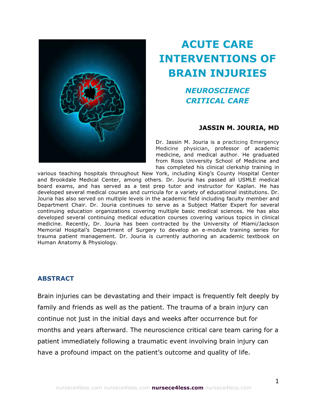 Acute Care Interventions of Brain Injuries