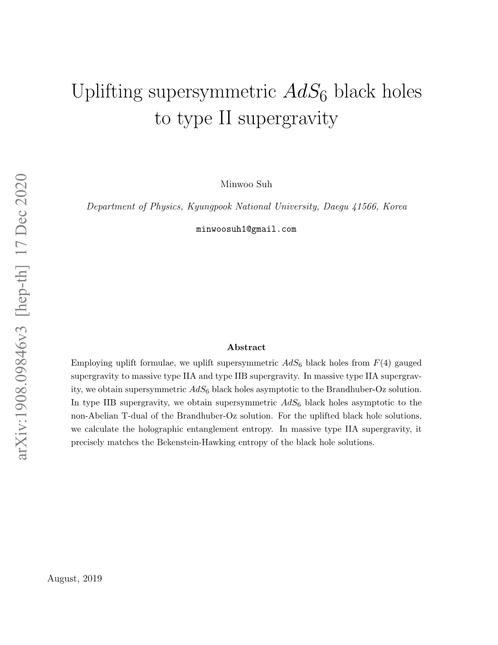 Uplifting Supersymmetric Ads6 Black Holes to Type II Supergravity