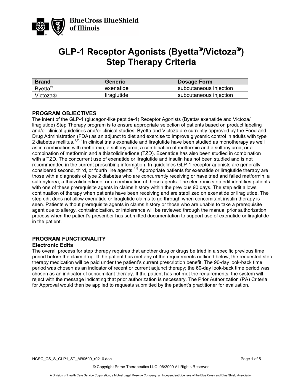 GLP-1 Receptor Agonists (Byetta /Victoza ) Step Therapy Criteria