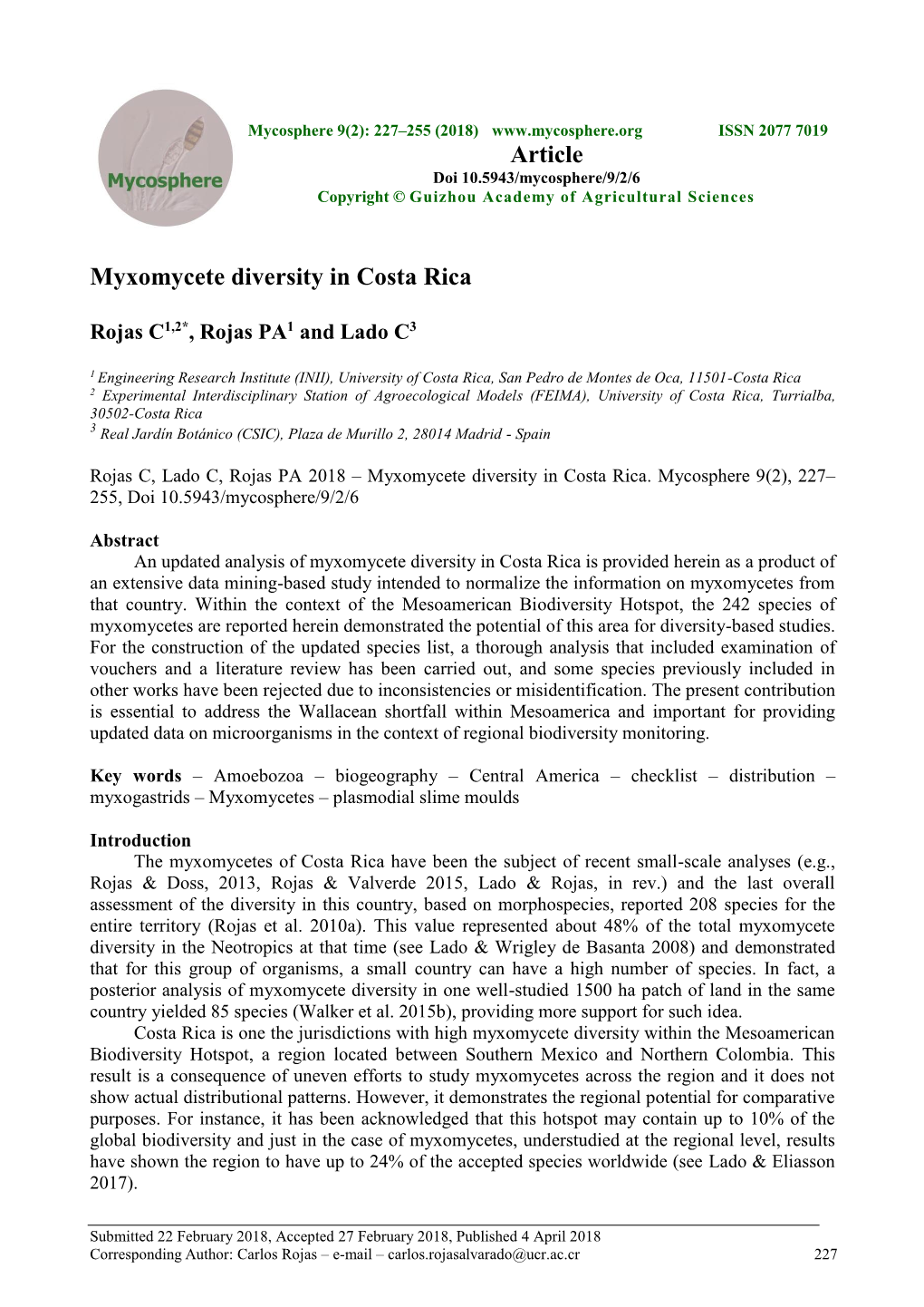 Myxomycete Diversity in Costa Rica