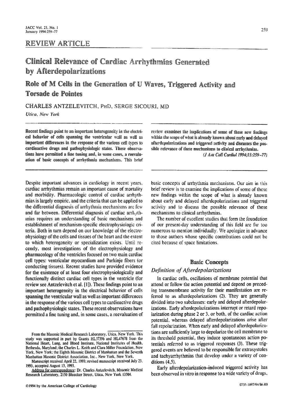 Clinical Relevance of Cardiac Arrhythmias Generated by Afterdepolarizations Role of M Cells in the Generation of U Waves, Triggered Activity an Torsade De Pointes